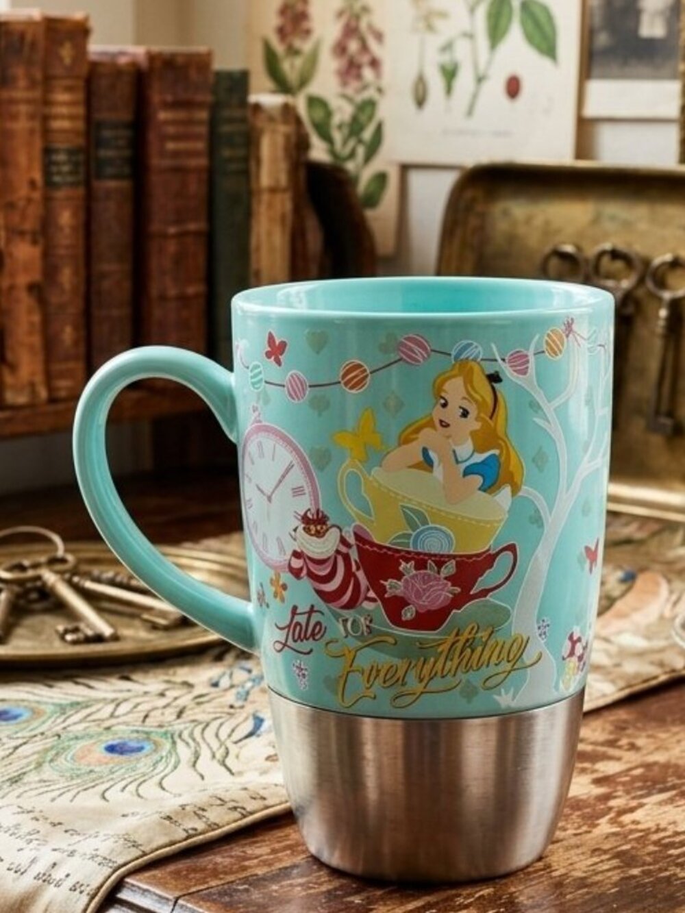 Disney Alice in Wonderland Teal and Yellow Ceramic Mug